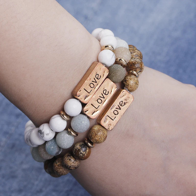 Zhijia unisex beads blessed bracelets Turquoises Stone &quotPower love&quot bracelet Distance lucky Jewelry |