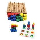 Детские деревянные игрушки Монтессори, обучающая игрушка разноцветный цилиндр с 6 карточками, детские развивающие и сенсорные игрушки