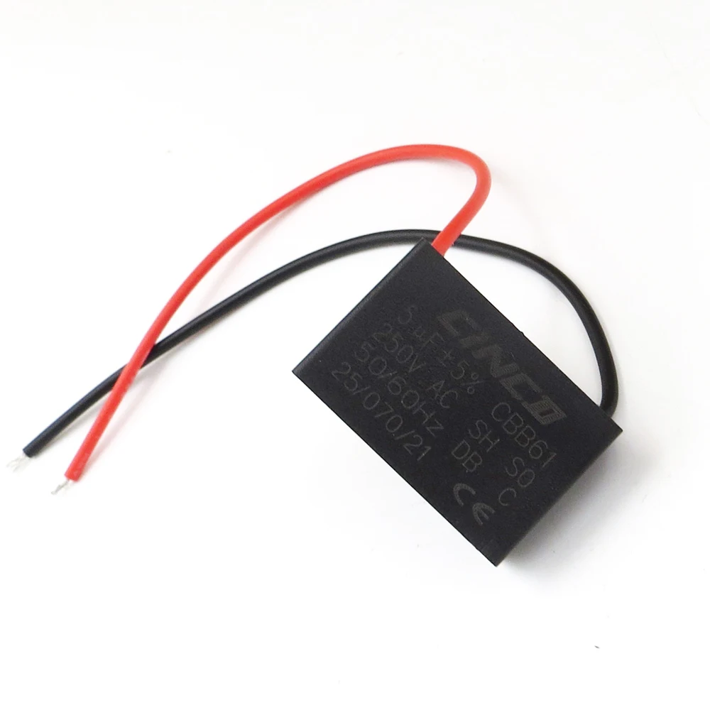 CBB61 5 мкФ 250V 2 провода КОНДЕНСАТОР моторного двигателя Электрический конденсатор