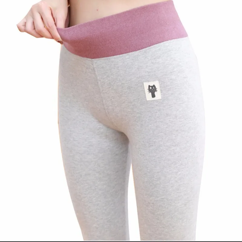M-3XL Women Winter Cotton Leggings 2020 Hot Plus Size High Waist Cat Pattern Patchwork Warm Leggings Women 4 Color Casual Pants