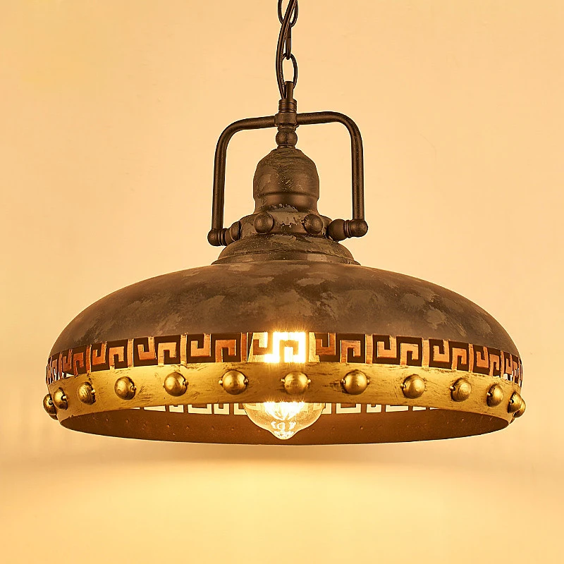 Goedkoop Vintage Industriële Wind Retro Iron Geschilderd Ronde Ketting Hanger Licht Met E27 Edison Lamp Voor Bar Cafe Eetkamer Opknoping Licht