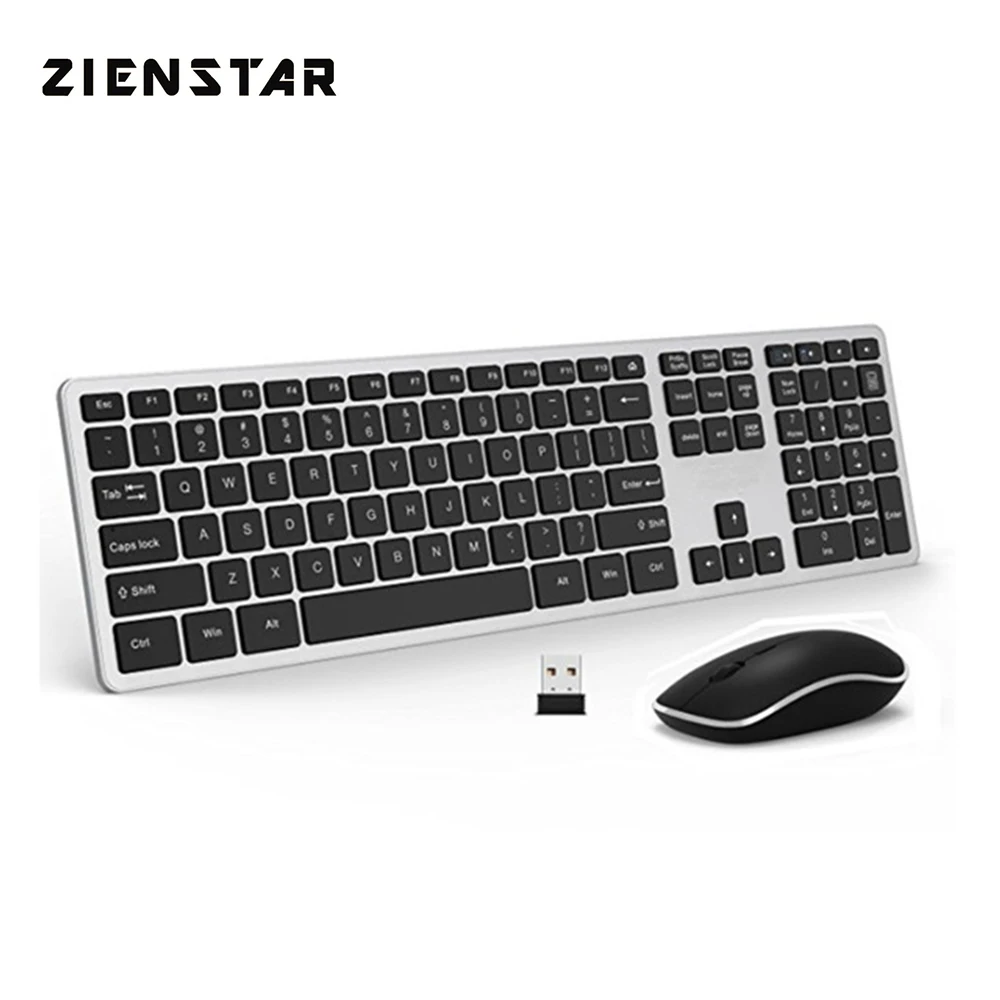 Zienstar ультра тонкая беспроводная Офисная Клавиатура и мышь комбо с usb-приемником