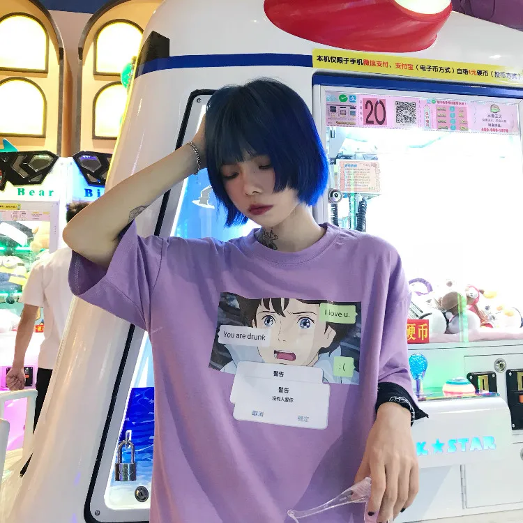 Новинка 2018 года для женщин Harajuku Винтаж Забавный мультфильм печати короткий рукав