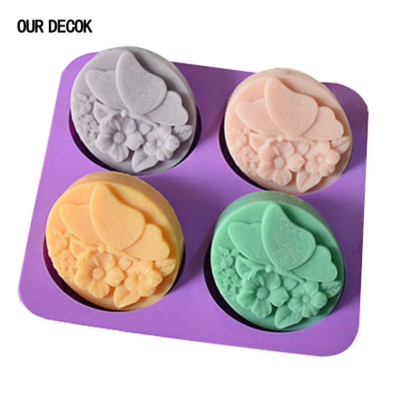 4 отверстия Бабочка любовь цветок пищевой силикон форма для мыла инструмент