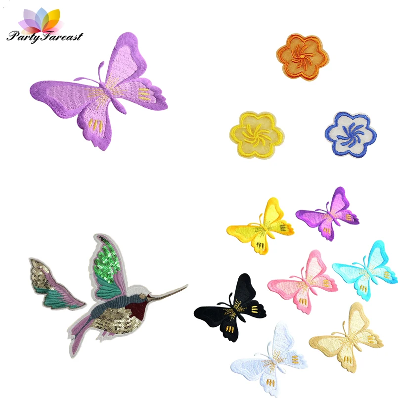 PF цветок бабочка Пластыри аппликация Вышивка в полоску патч гладильная