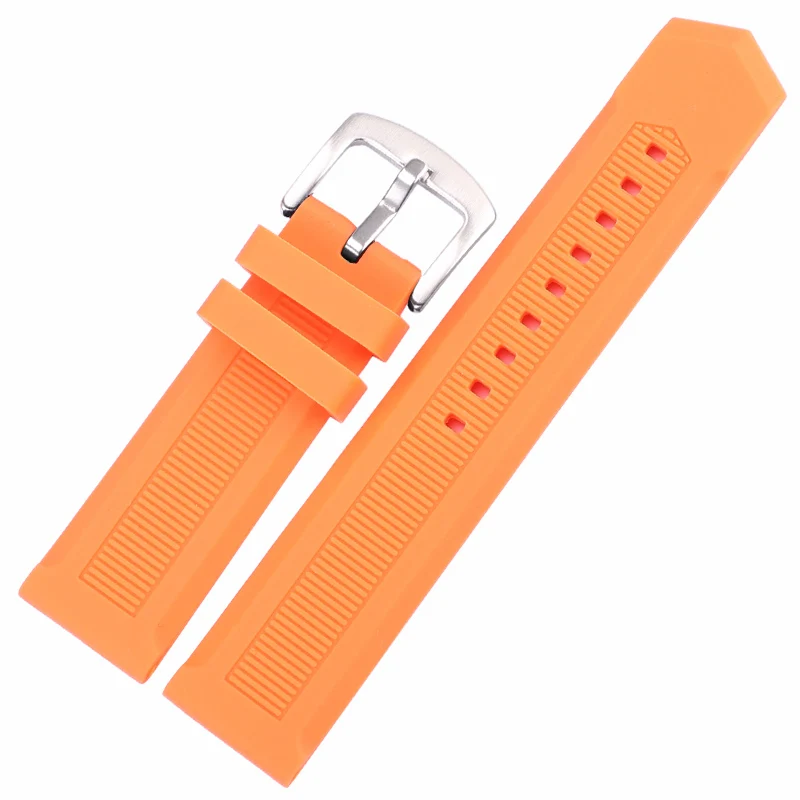 Orange Silver Buckle Резиновый силиконовый ремешок для часов 22 мм для женщин мужчин Дайвинг черный оранжевый спортивные часы браслет нержавеющая сталь металлическая застежка - Цвет ремешка: Orange Silver Buckle
