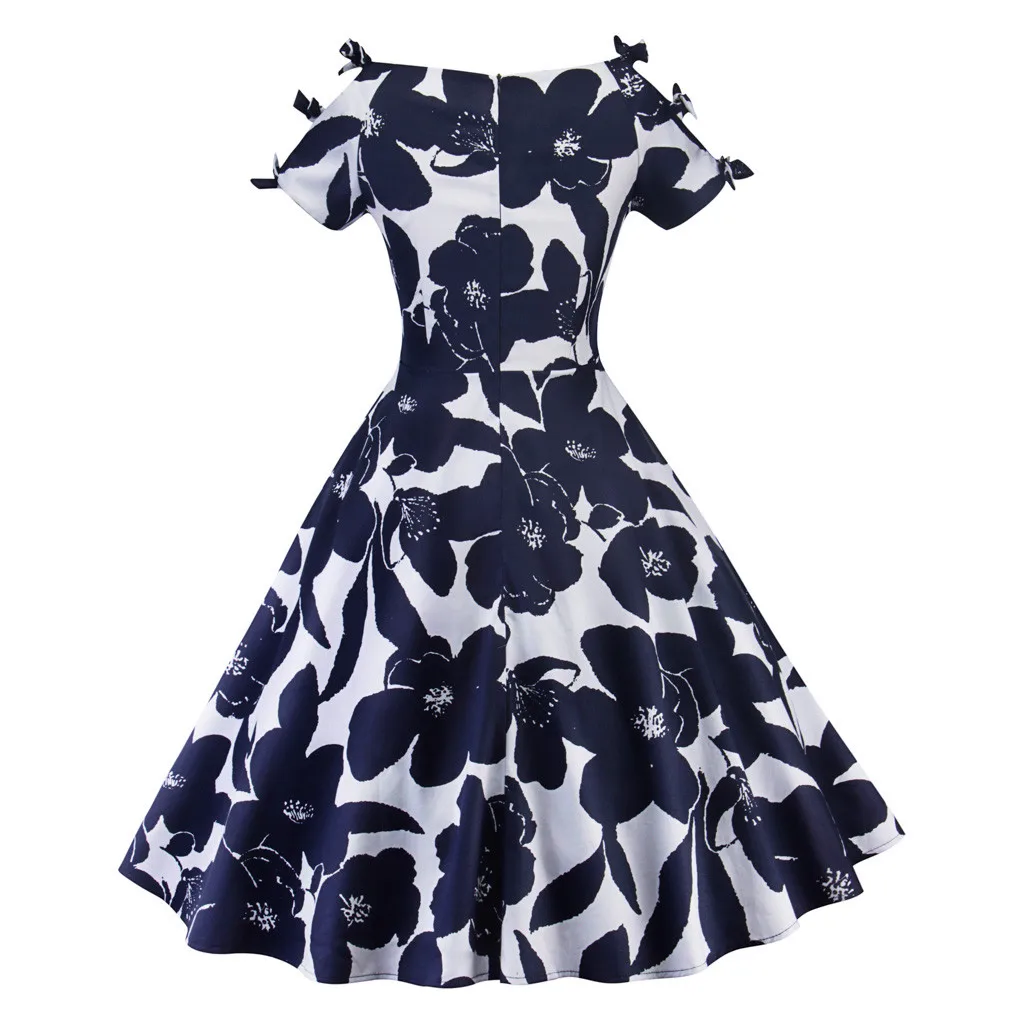 Женское платье трапециевидной формы с цветочным принтом открытыми плечами