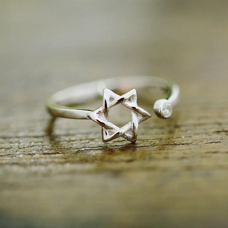 

Daisies Real 925 Sterling Silver Fashion Crystal Hexagram Star Of David Ring Women Pure Silver Statement Jewelry Free Size