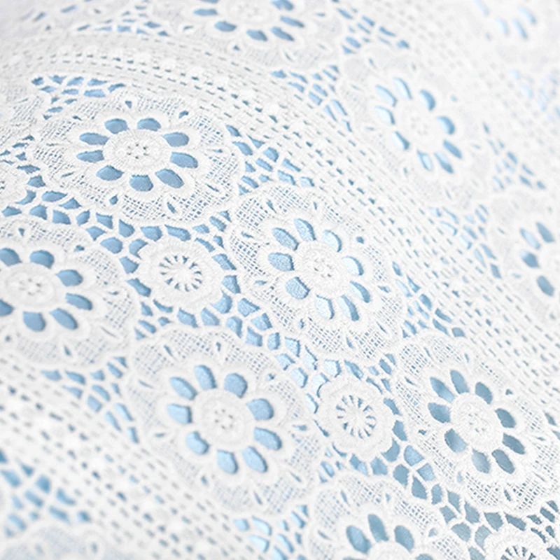 

125CM Wide 180G/M Weight Water Soluble White Cotton Lace Fabric for Spring Summer Wedding Evening Dress DE712