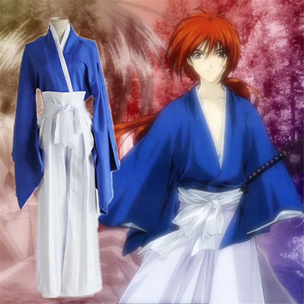 Новый аниме Rurouni Kenshin Himura Кимоно костюмы косплей синий полный набор Kendo Униформа