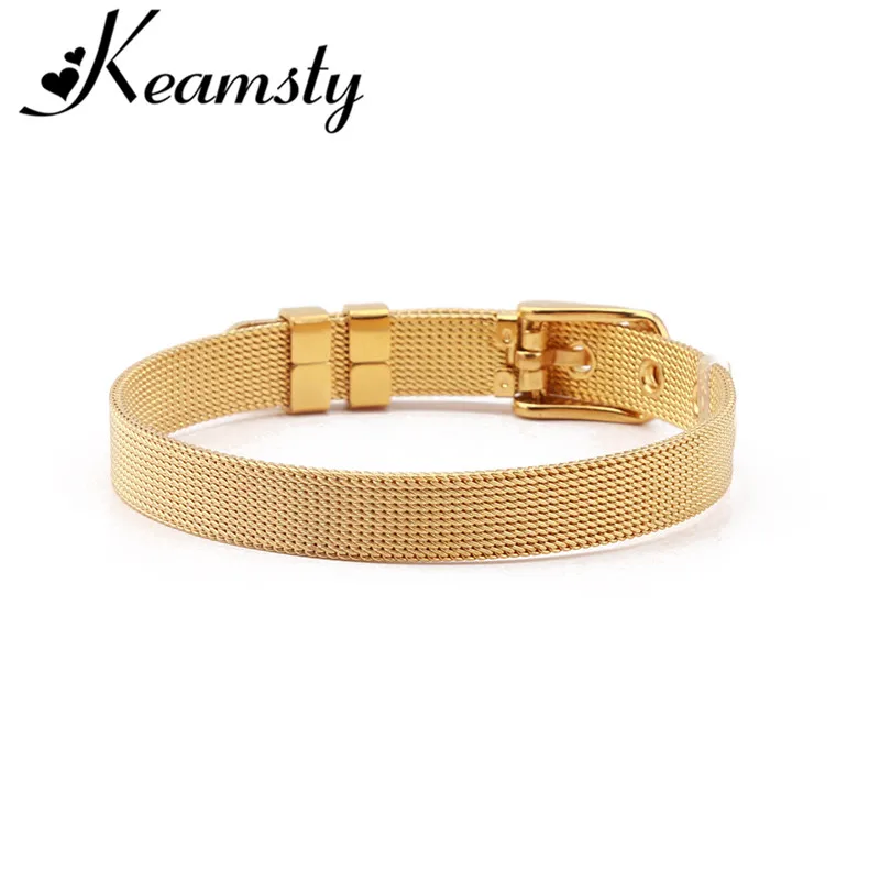 Keamsty 1PCS Charms Bracelets 8 mm Stainless Steel Mesh Keeper for Kids Women Slide Charm Bracelet Silver Rose Gold Plating | Украшения и