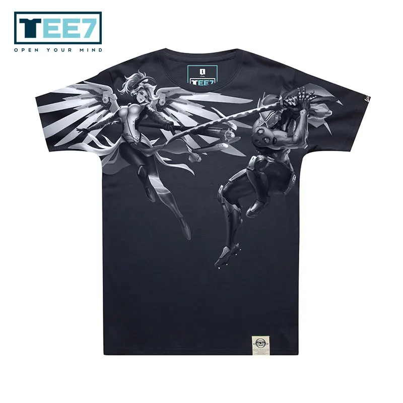 Фото TEE7 Game OW ангела Циглер VS Genji хлопковая Футболка с коротким рукавом и круглым TEE7 Game OW ангела Циглер VS Genji хлопковая Футболка с коротким рукавом и круглым