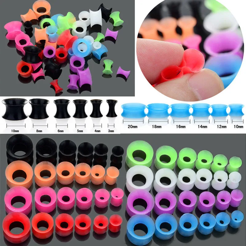 

Wholesale 12Pcs/lot Silicone Ear Stretcher Expander Plugs and Tunnels Piercing Body Jewelry Ear Tragus Piercing Jewelry Lot