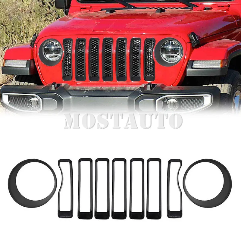 Для Jeep Wrangler JL 2018 2019 ABS передняя решетка и Накладка для фар 9 шт.