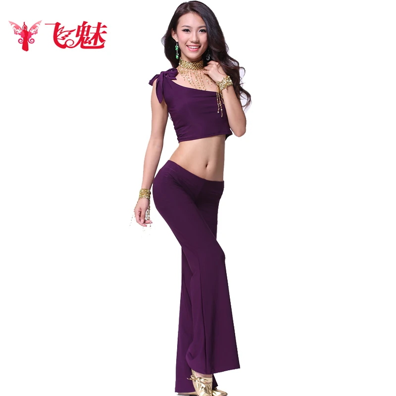 Женский костюм для танца живота хлопковый комплект с кристаллами (футболка на