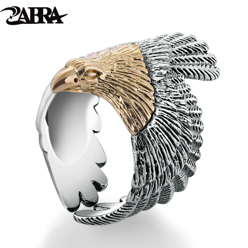 ZABRA Настоящее однотонное 925 пробы Серебряное кольцо с орлом золотого цвета для - Фото №1