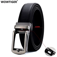 wowtiger men 3cm width luxury designer black genuine leather strap belt automatic ratchet with open linxx buckle belts for men