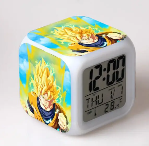 Сливовый Мультфильм Dragon Ball игрушки Детский будильник светодио дный Цвет изменение цифровые часы регистрации Ночь Wake Up Light светящиеся электронный Reveil - Цвет: Сливовый