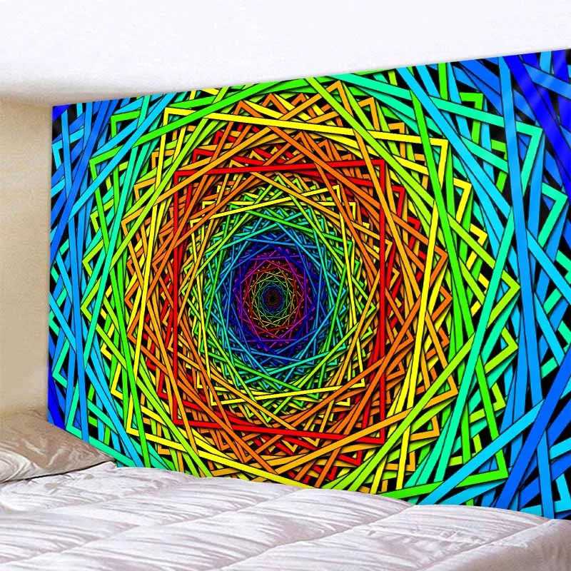 

Hot Sales 3D Rotating Geometric Box Background Tapestry Colerful Wall Handing Decoration
