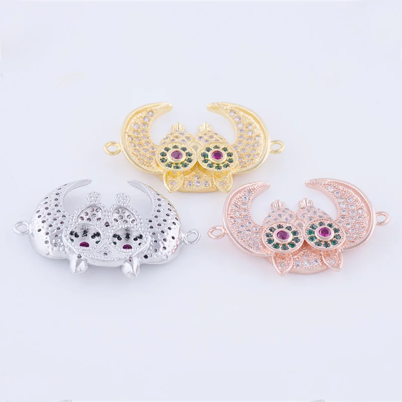 5 шт. Симпатичные циркониевые подвески в виде совы с микрозакрепкой для браслетов