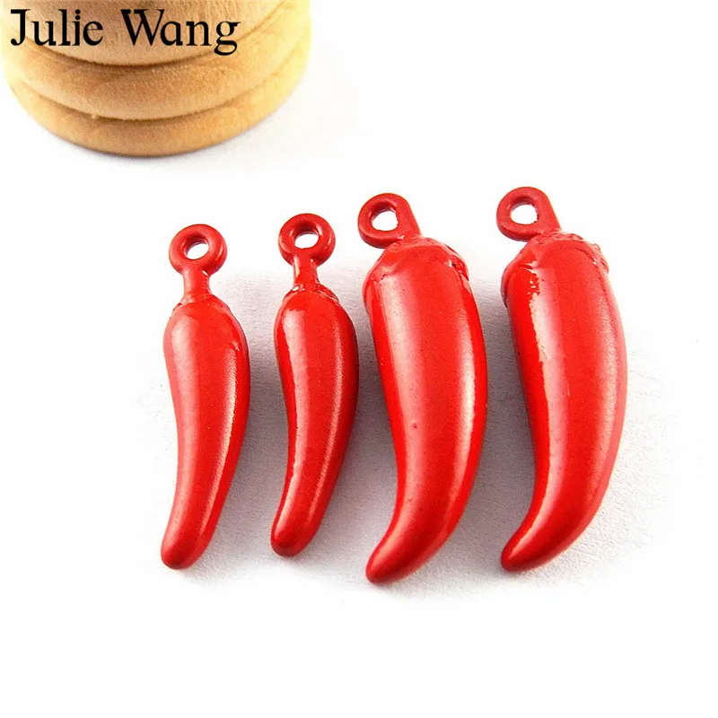 Julie Wang 5 шт. сплав Красный Эмаль Чили Очаровательное ожерелье подвеска серьги