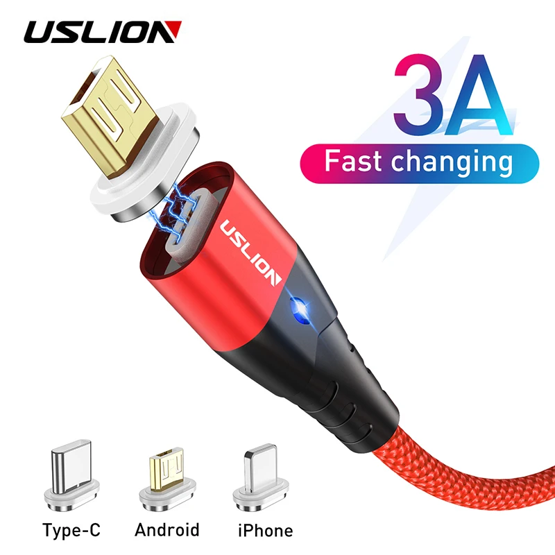 USLION Магнитный кабель Micro usb type C Быстрая зарядка магнит Зарядное устройство c для