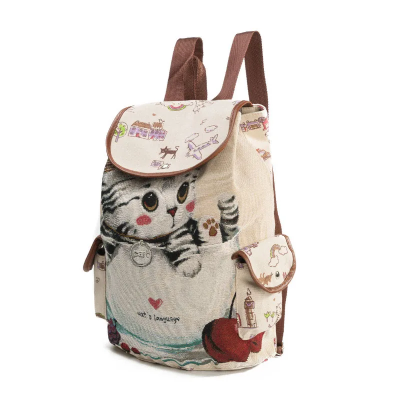 Chuwanglin женский холщовый рюкзак с милым котом принтом на шнурке рюкзаки для