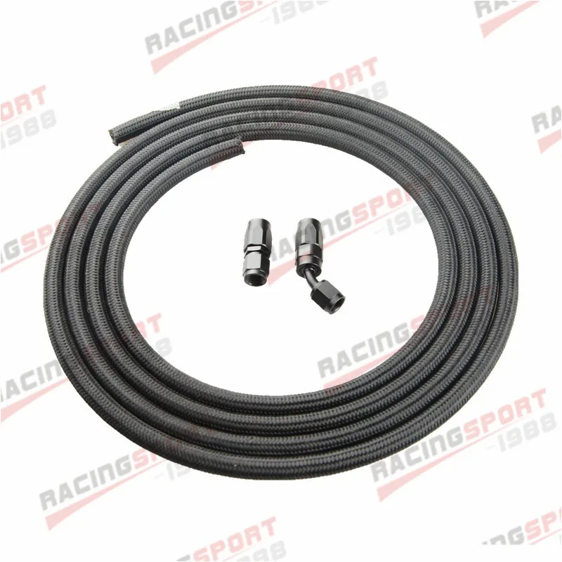

AN8 -8AN Nylon Braided Oil Fuel Line + Swivel Hose End Adaptor Kit Black