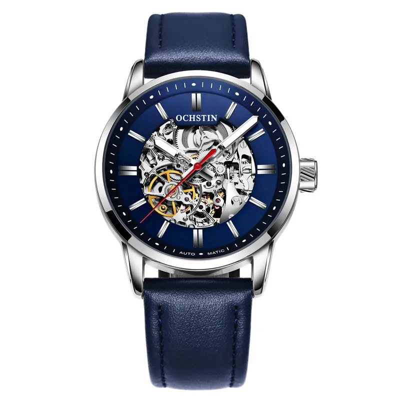OCHSTIN спортивные дизайнерские часы мужские часы Топ бренд класса люкс Montre Homme Часы Мужские автоматические часы с скелетом - Цвет: silver blue 001B