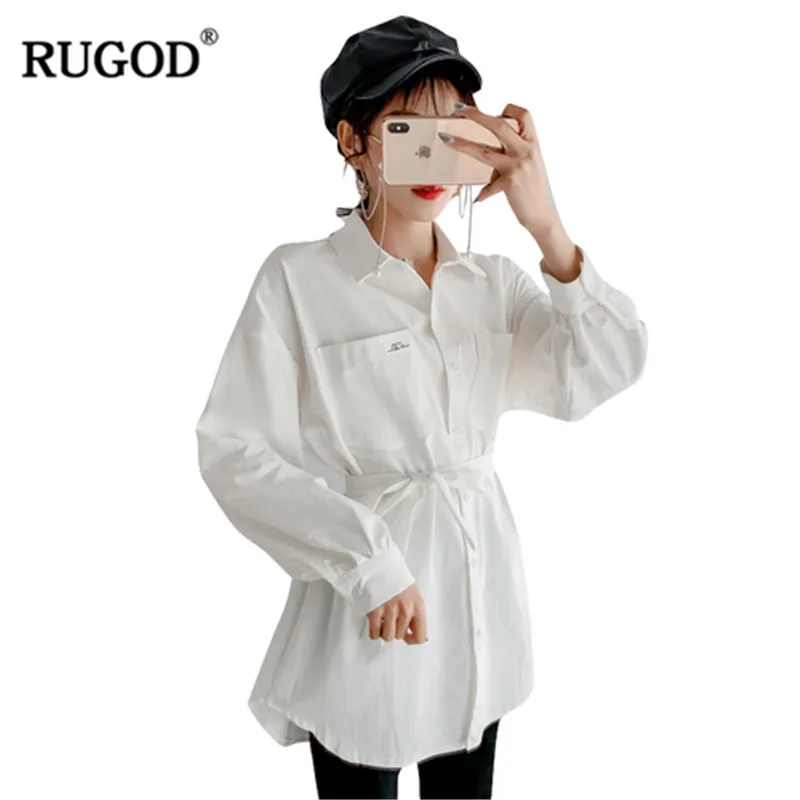 

RUGOD New Slim Elegant Blouse With Sashes for women women's tunic Turn Down Collar 2019 Korean Style Camisa
