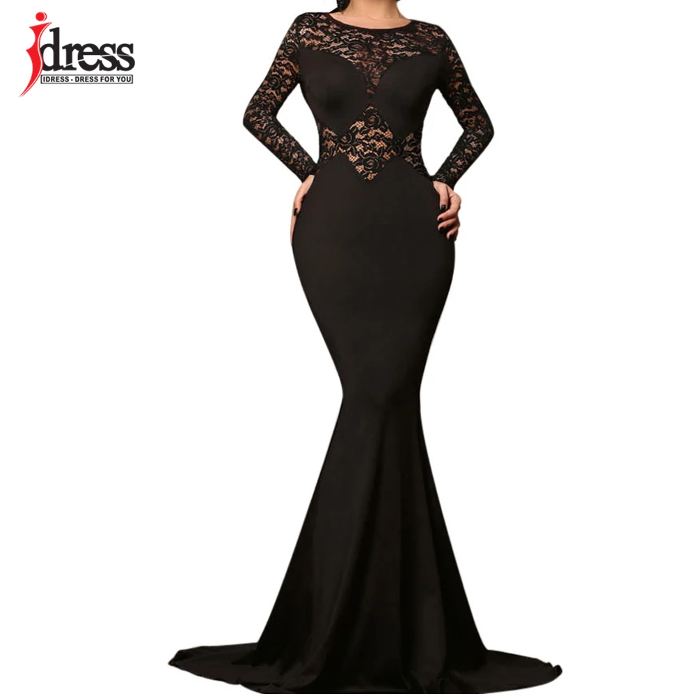 Женское кружевное платье IDress черное облегающее с длинным рукавом для вечеринок и