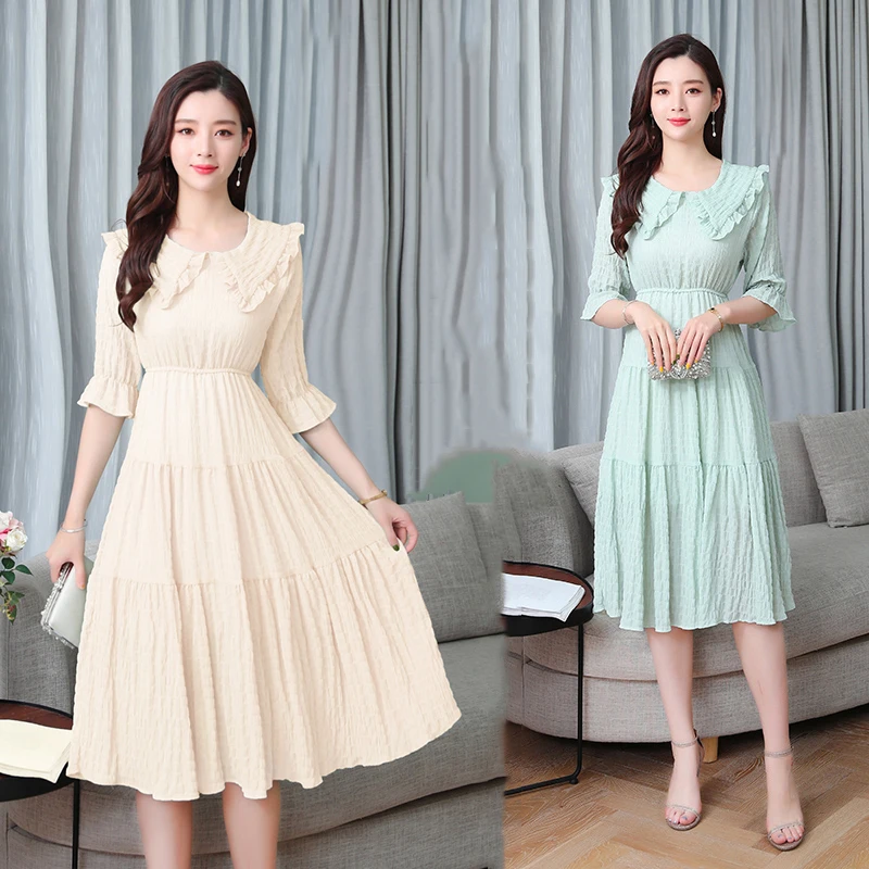 Women Vintage Cute Chiffon Girls Dress Party Midi Office Elegant Lady Vacation Summer Beach Casual Korean Runway Vestidos | Женская