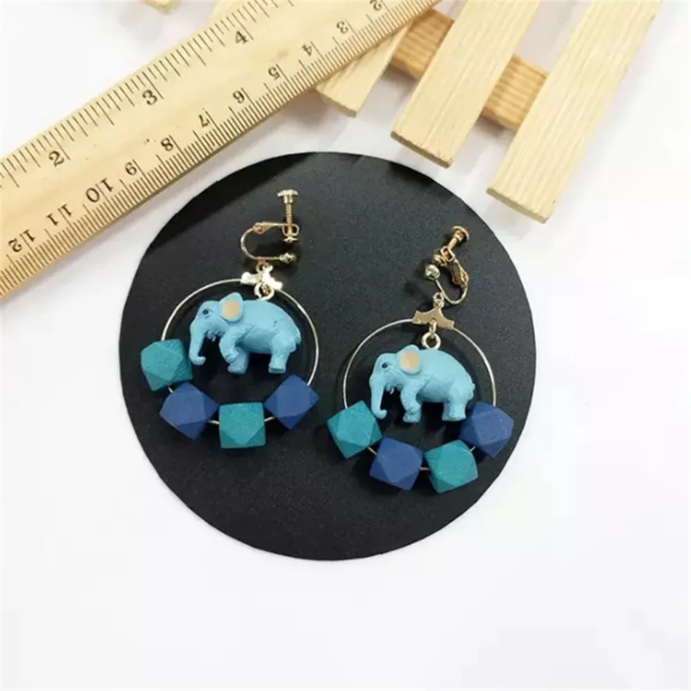 New Sweet Romantic Cartoon Blue Elephant Square Circle Earrings Fashion Jewelry For Women Gift Wholesale Accessories Femme | Украшения и