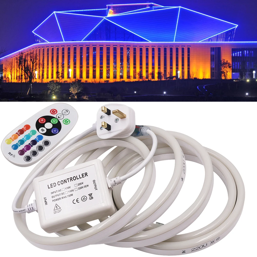 RGB неоновый светильник 220V UK Plug SMD 2835 гибкий светодиодный неоновый знак, светодиодный светильник с ИК-пультом дистанционного управления, праздничный декоративный неоновый светильник s