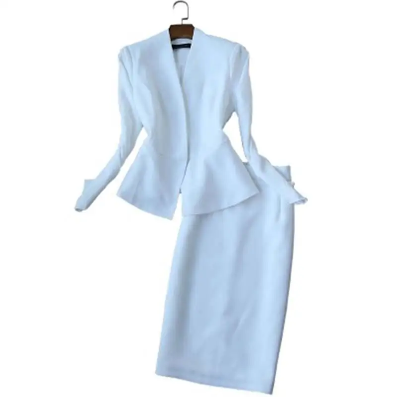 Fashion suit female New large size Korean version of the self-cultivation milk white ladies jacket + skirt two-piece set |