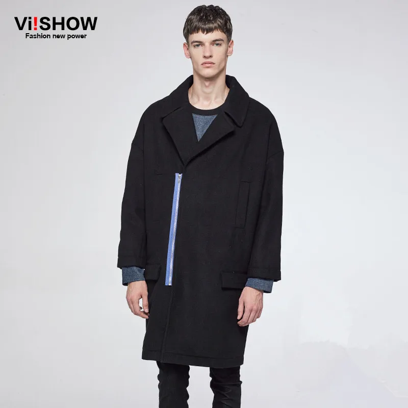 VIISHOW Для мужчин s длинные пальто осень зима Мужская мода молния длинный плащ