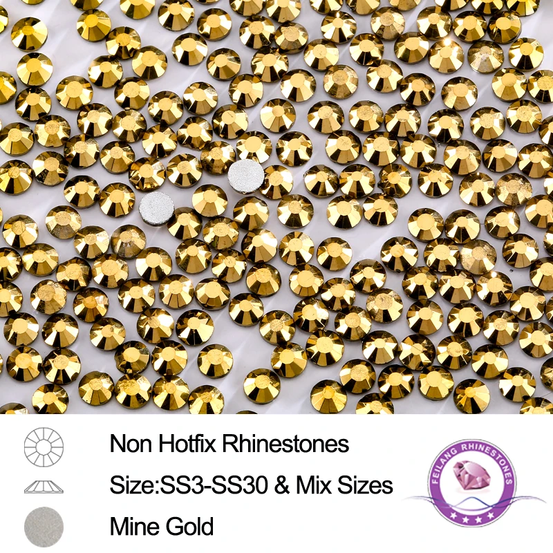 

SS3-SS30 Стразы без горячей фиксации Mine Gold 288-1440 шт блестящие стеклянные кристаллы для дизайна ногтей свободные DIY Стразы