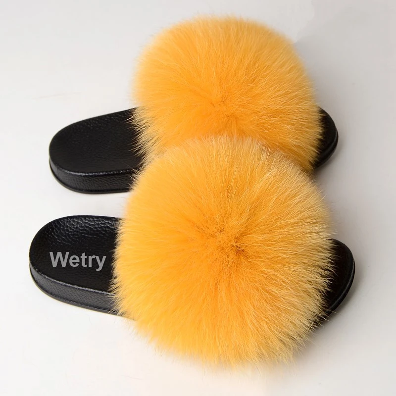 fox fur slippers Тапочки с лисьим мехом; Милые Пляжные шлепанцы с мехом; размеры 36-45 - Цвет: fox fur slippers