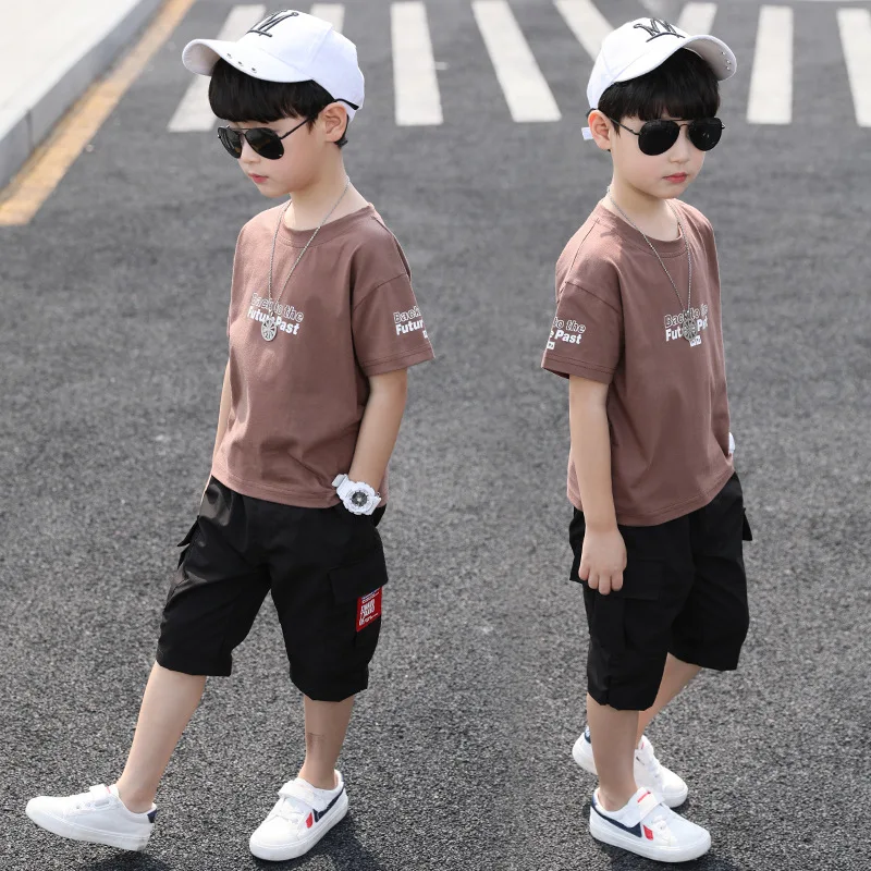 Boys Summer Suit Children New Letter Printing Short Sleeved T Shirt +pant Two Piece Sports Leisure Sets |