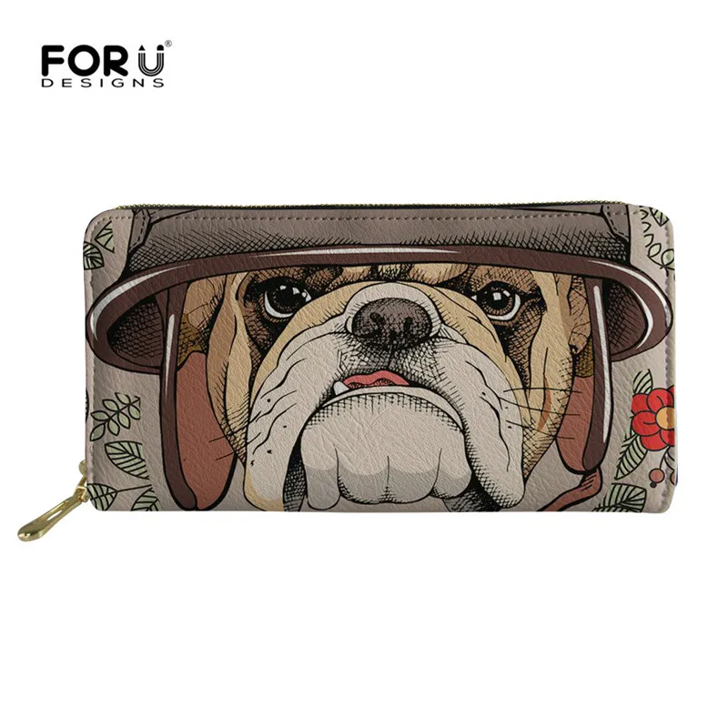 FORUDESIGNS/роскошный длинный кошелек для женщин, цветочный бульдог, женские кожаные бумажники, брендовые, дизайнерские, из искусственной кожи, Маленький Длинный кошелек, дорожная сумка для денег