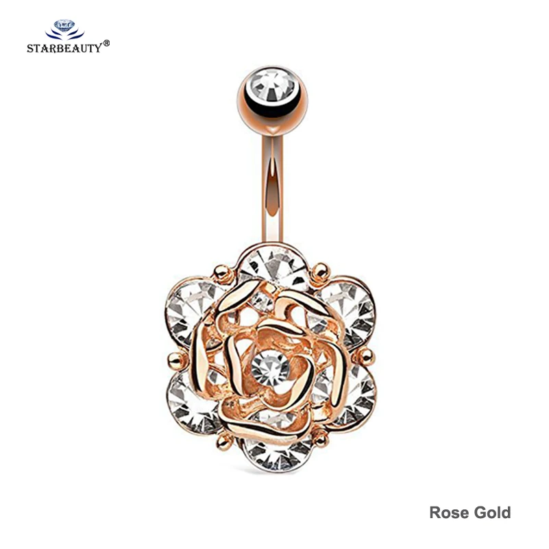 Romantic Rose Belly Ring White Crystal Navel Piercing Ombligo Earrings Button Rings Flower Nombril |