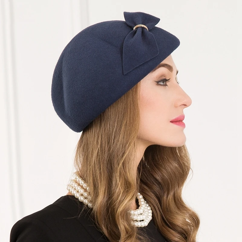 Элегантные зимние 100% австралийские шерстяные фетровые темно синие свадебные