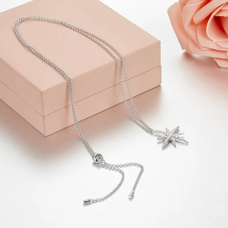 White Gold Plated SLJELY, серебро 925 пробы, микро кубический цирконий, звезда, подвеска, ожерелье, регулируемая цепочка, для женщин, роскошный бренд, дизайн, ювелирное изделие - Окраска металла: White Gold Plated