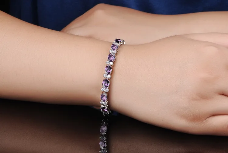 

YINHED New Arrival White Gold Color Tennis Bracelet High Quality Oval Purple Cubic Zirconia Bangle Bracelets for Women ZB49