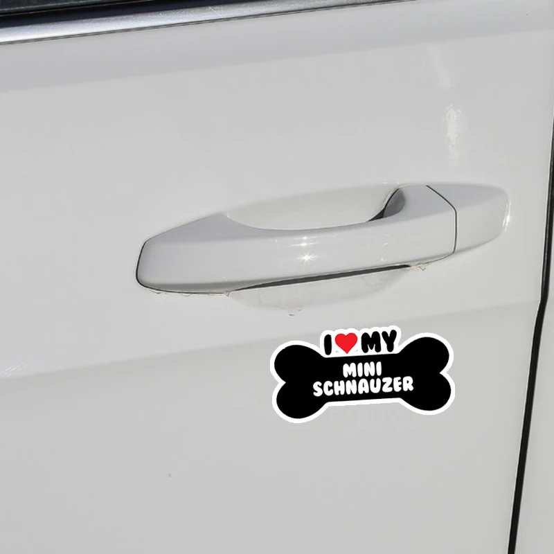 

YJZT 15*7.1CM I Heart My Mini Schbauzer Bone PVC Car Bumper Car Sticker Decals C1-4183