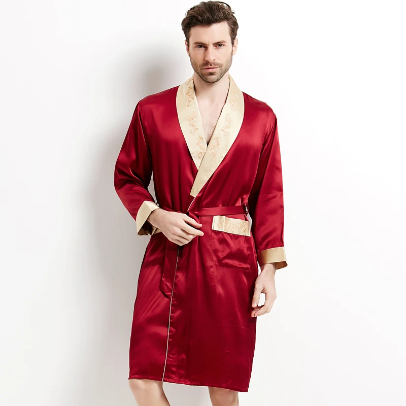 Genuine Silk Sleeping Robes Male Long-Sleeve Bathrobe Shorts Two-Piece Sets Sexy Kimono Silkworm Silk Men's Sleepwear 2508