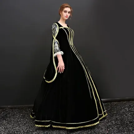 Черное Золотое бальное платье с вышивкой Cersei queen Венеция карнавал королева