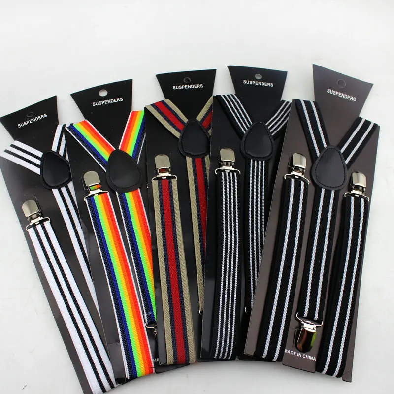 Новинка 2016 г. Модные Для мужчин полосатые подтяжки ремень 3 Clip-на женщин ремни |