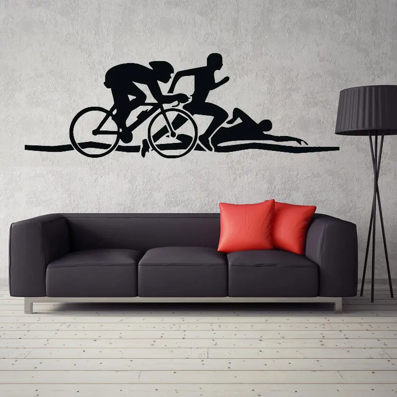 

Triathlon Athletics Wallpaper Swimming Running Cycling Transfer Vinyl Wall Stickers Decorative Arts Sport Stickers For Kids3YD14