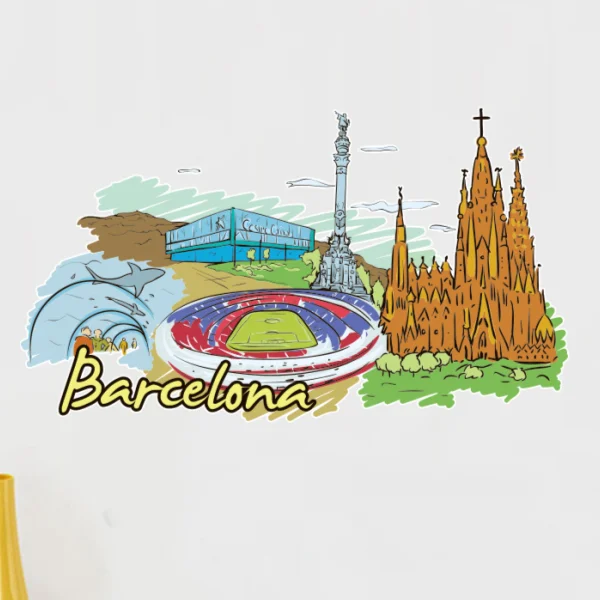 

Barcelona Illustration Travel The Word Landmark Wall Sticker Wedding Decor Vinyl Waterproof Wall Sticker Wallpaper Decal
